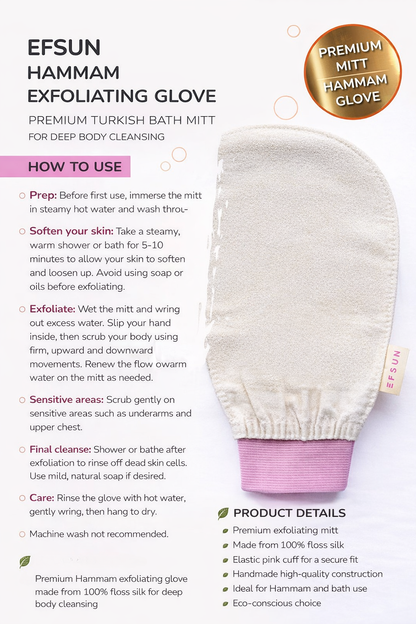 Efsun Natural floss silk peeling glove with elastic cuff for secure fit