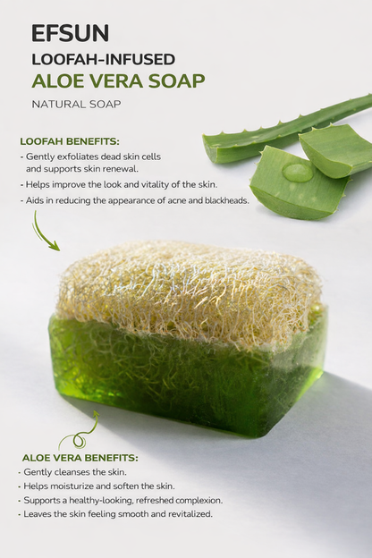 Natural aloe vera soap bar with built-in loofah for gentle body exfoliation