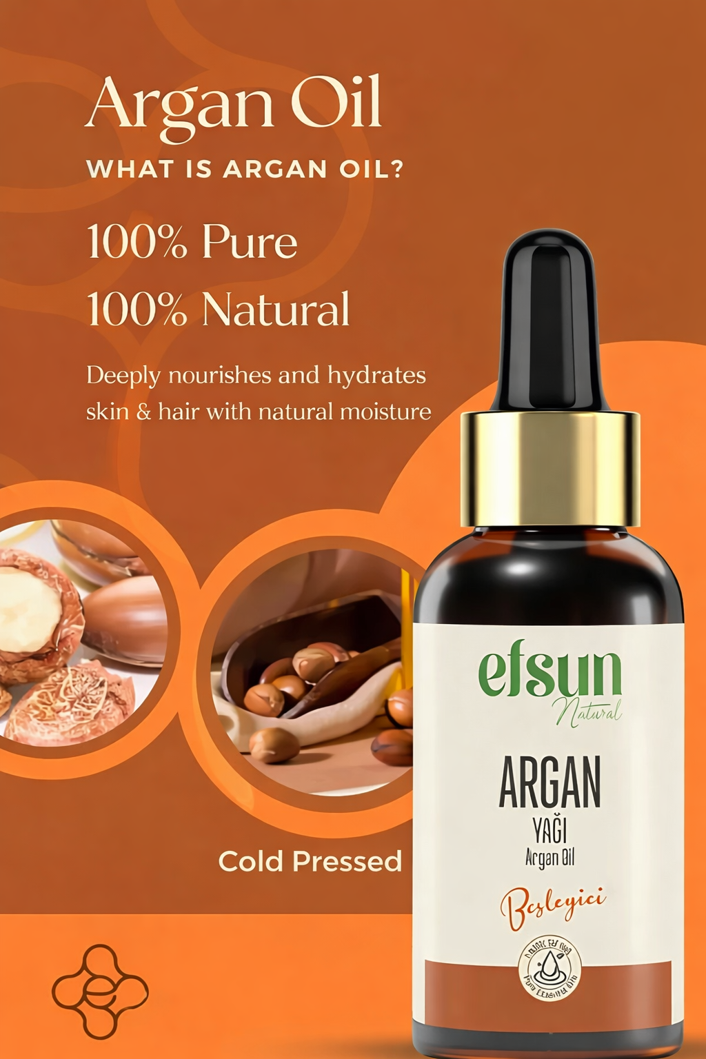 Cold pressed botanical argan oil with glass dropper