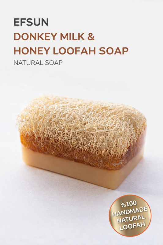 Handmade Donkey Milk and Honey Loofah Soap with natural exfoliating fiber by Efsun Natural