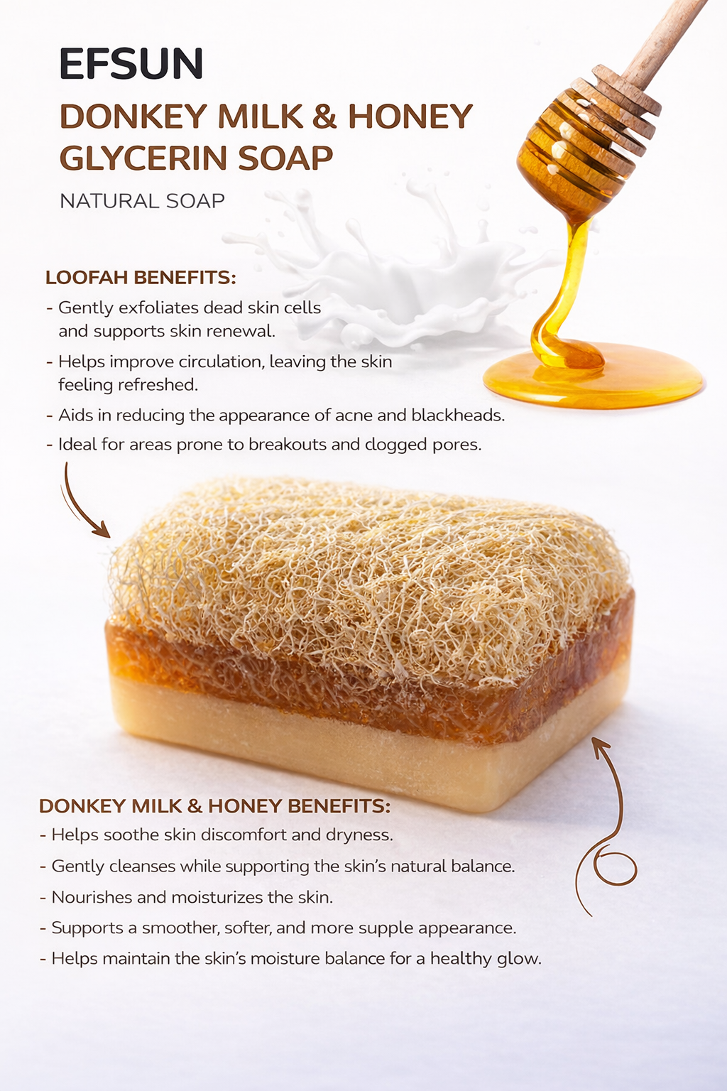 Natural glycerin soap with donkey milk and honey for gentle exfoliation