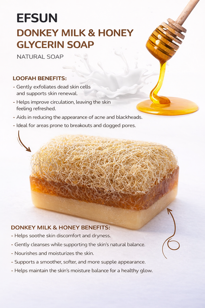Natural glycerin soap with donkey milk and honey for gentle exfoliation