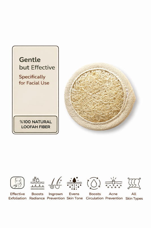 Natural loofah facial exfoliating pad made from 100% plant fiber by Efsun Natural
