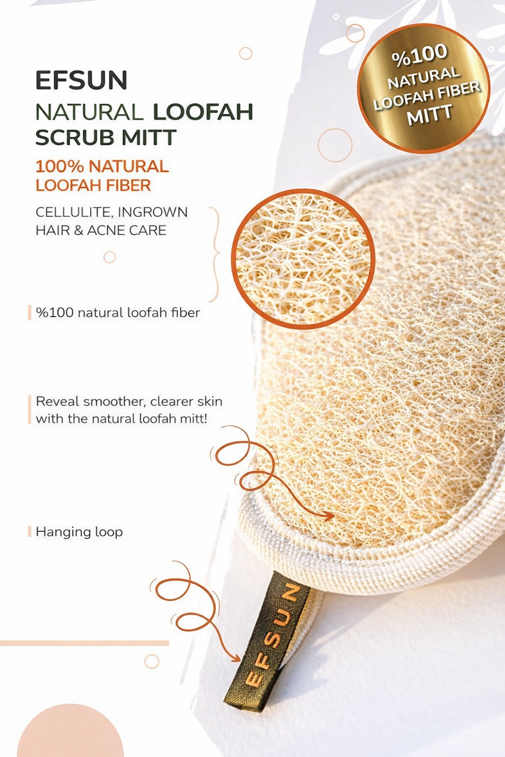 Plant-based body scrub mitt with hanging loop for daily exfoliation