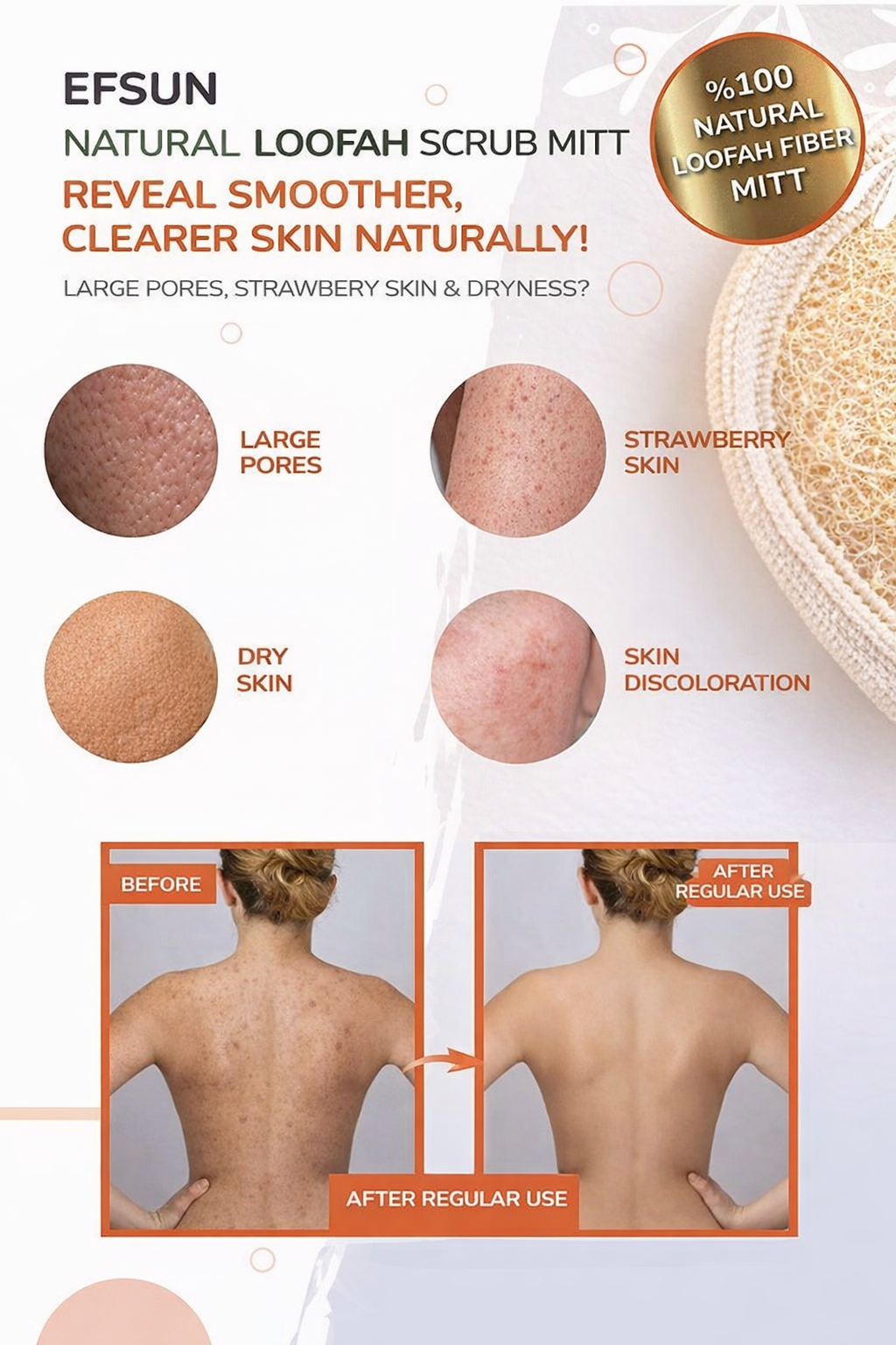 Natural loofah exfoliator for dry skin and ingrown hair care