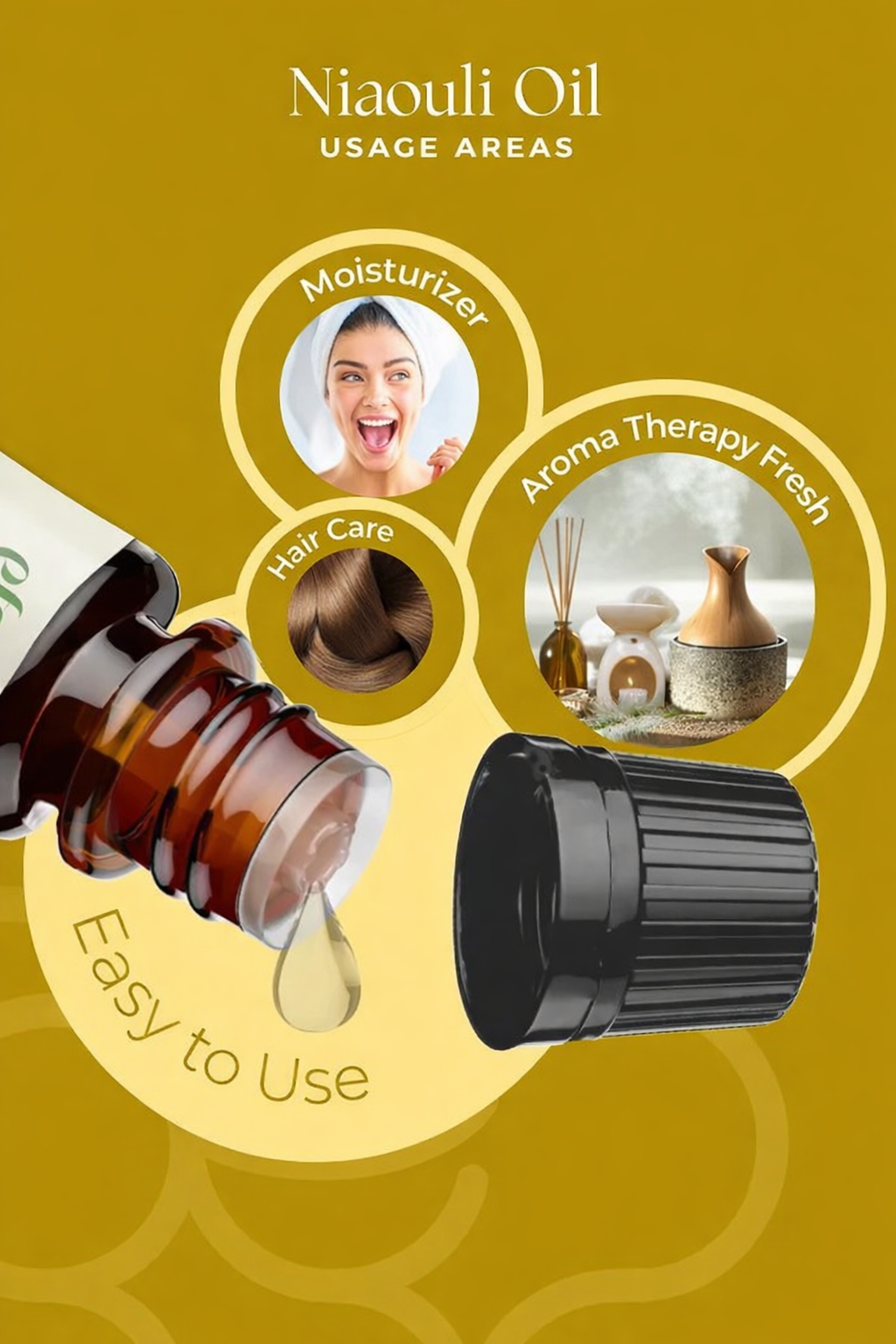 Nioli Essential Oil 100% pure steam distilled Melaleuca Viridiflora information graphic