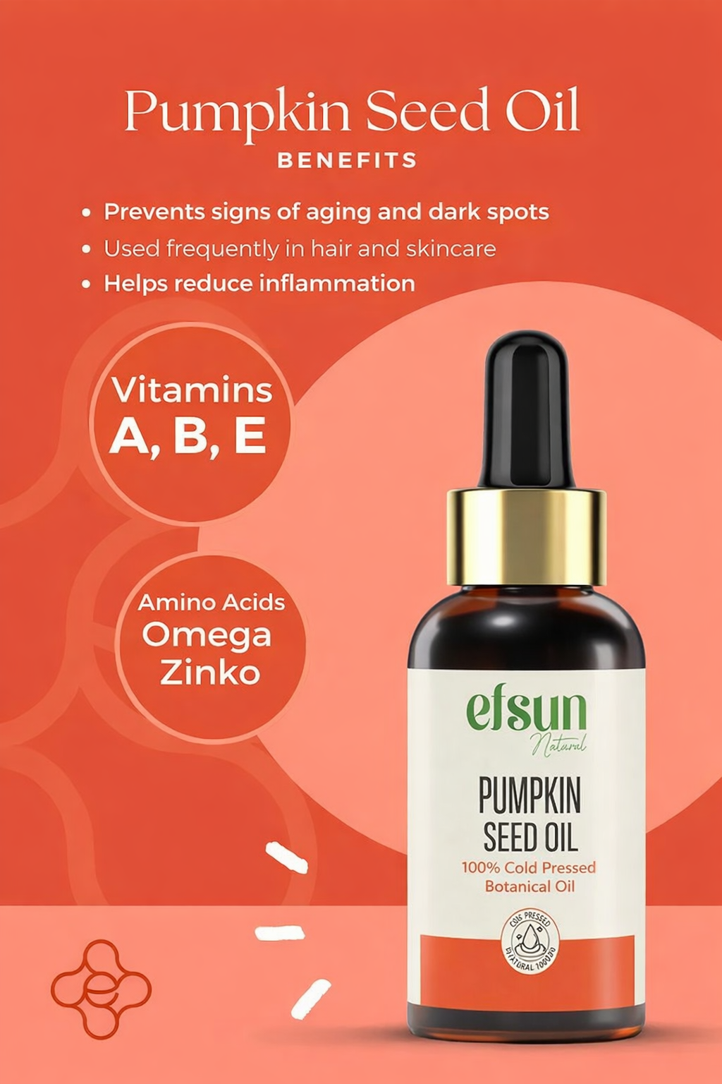 Cold pressed botanical pumpkin seed oil for skin and hair