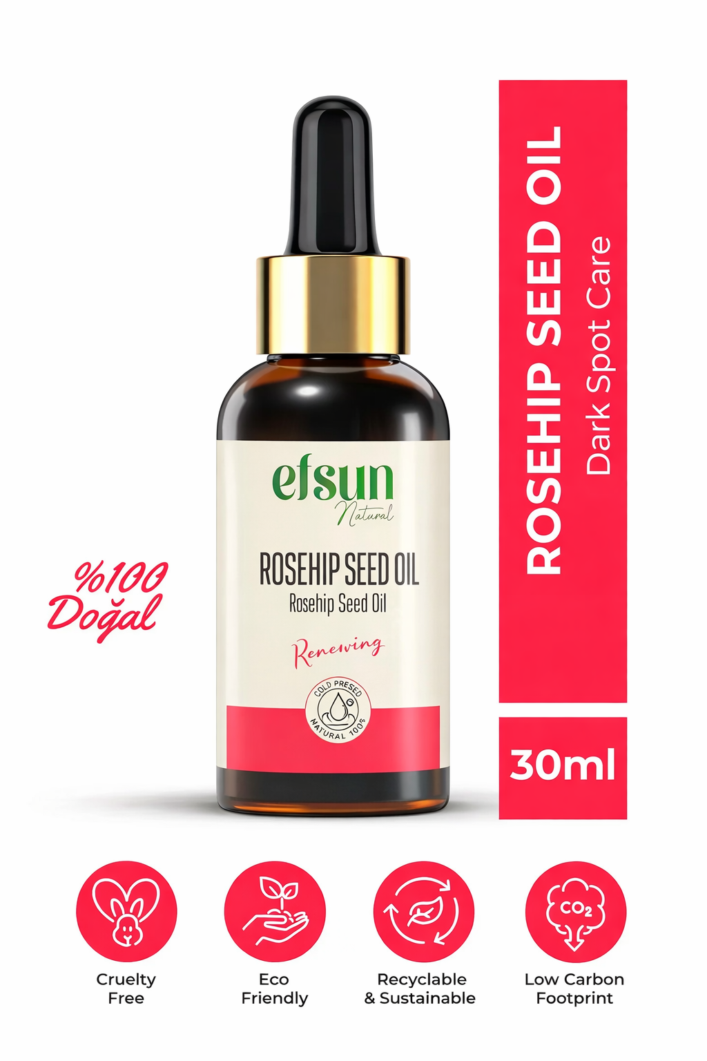 Efsun Natural Rosehip Seed Oil 30ml cold pressed bottle