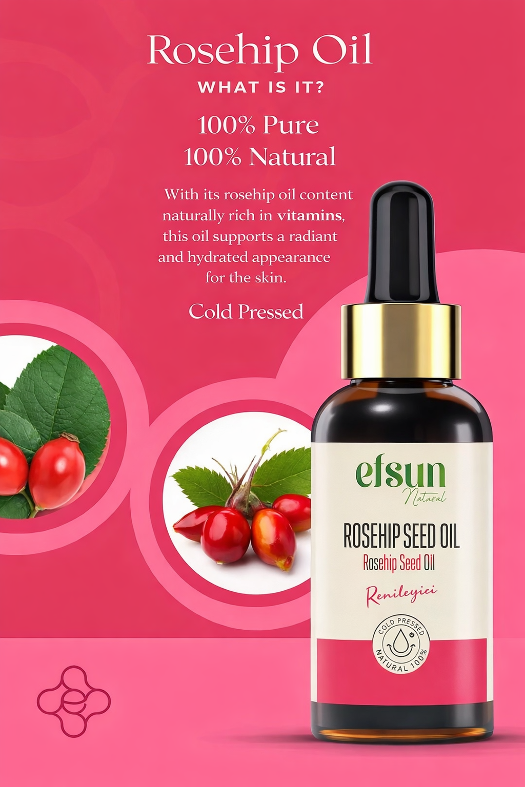 Cold pressed rosehip oil for radiant and hydrated skin