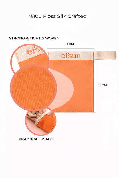 Orange floss silk product with efsun branding and measurements on a white background
