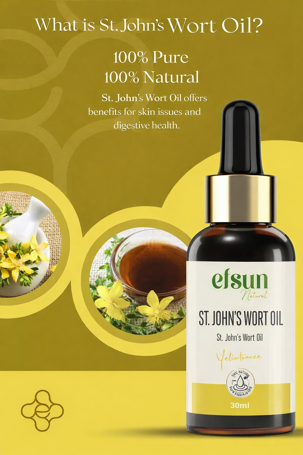 Hypericum perforatum oil in glass dropper bottle